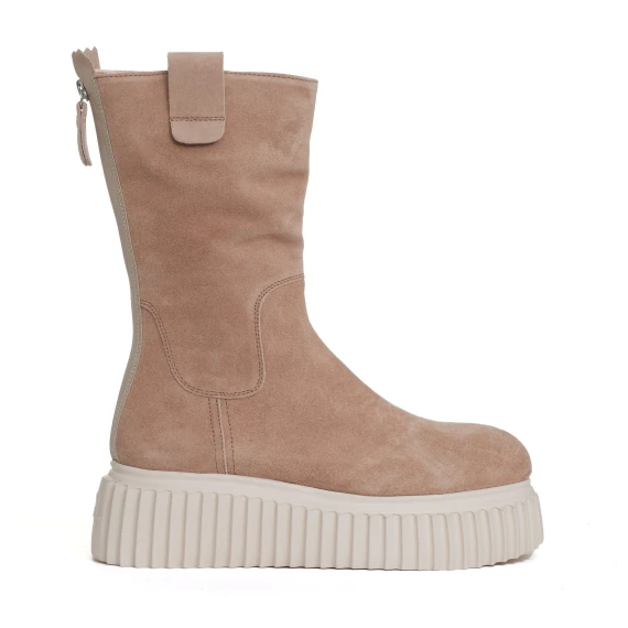 stivaletto fondo bianco in camoscio beige