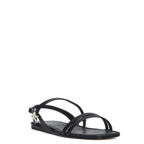 sandal flat straps black bow rhinestone