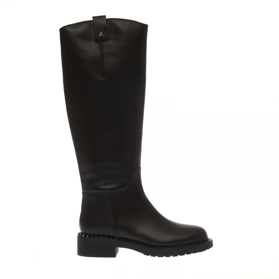stivale pelle nera con studs gun
