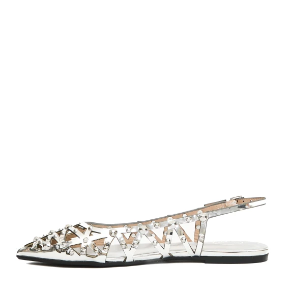 slingback pelle argento laserta con borchie