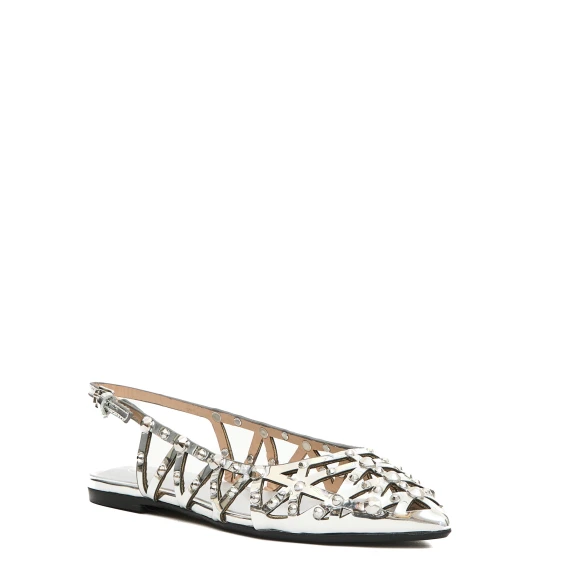 slingback pelle argento laserta con borchie