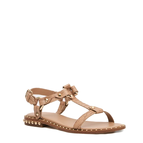 sandalo basso cocco beige con borchie