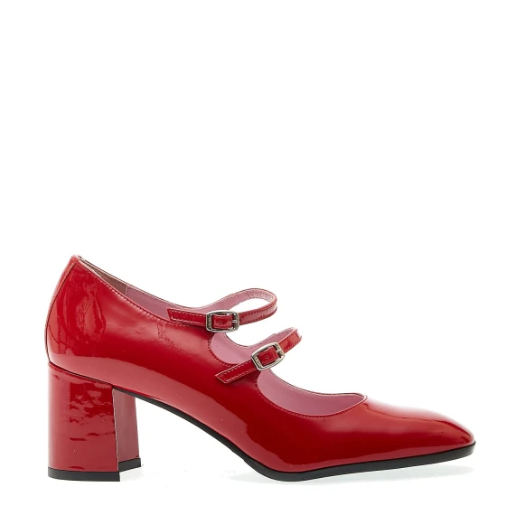 decoltè tacco 70 mm cinturini vernice rossa