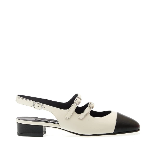 slingback tacco 20mm pelle beige punta nera