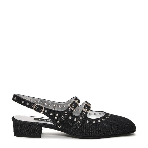 slingback tessuto jeans e borchie tacco 30  mm