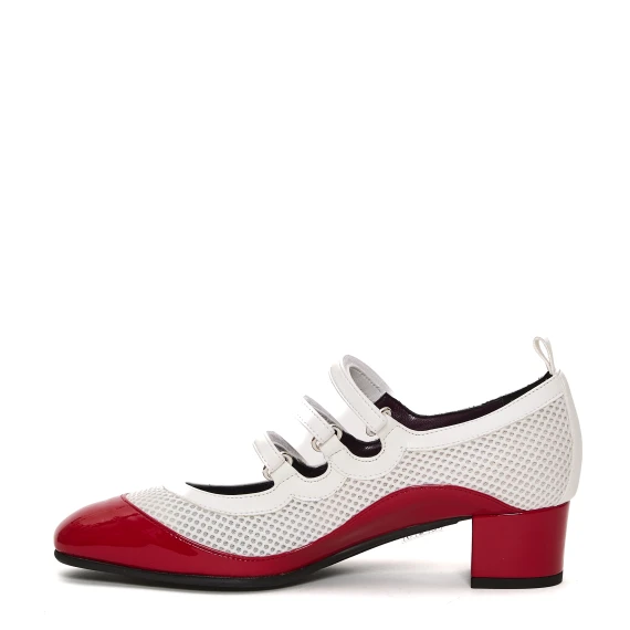 pump tacco 4 cm rete bianca e rossa