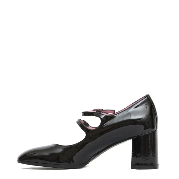 pump doppio cinturino vernice nera tacco 80 mm