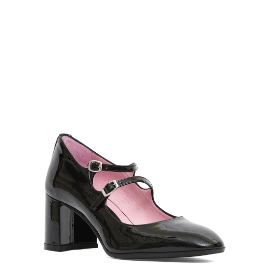 pump doppio cinturino vernice nera tacco 80 mm