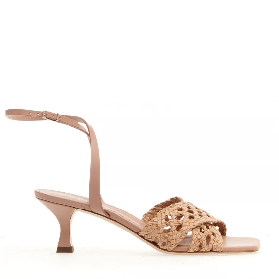 sandalo pelle intrecciata nude tacco 50 mm