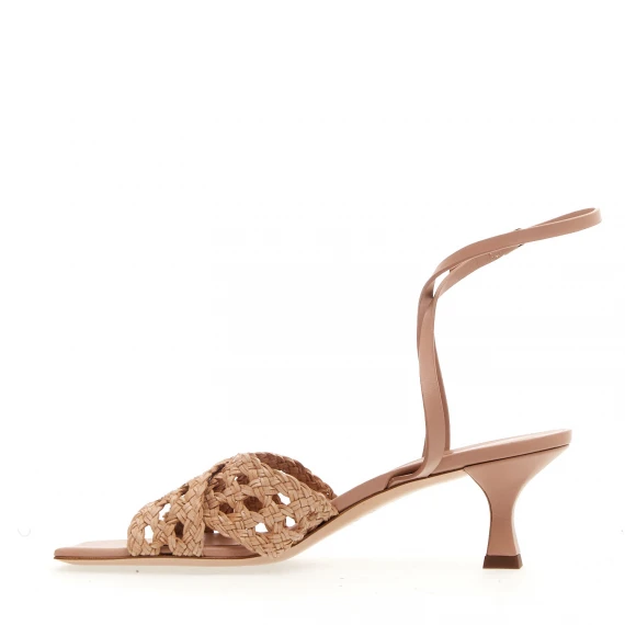 sandalo pelle intrecciata nude tacco 50 mm
