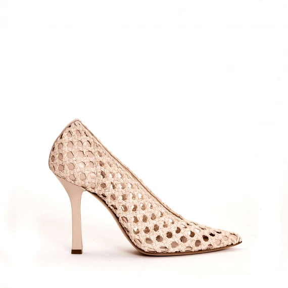 scarpa con tacco pelle intrecciata sabbai
