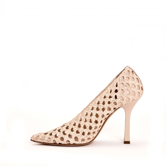 scarpa con tacco pelle intrecciata sabbai