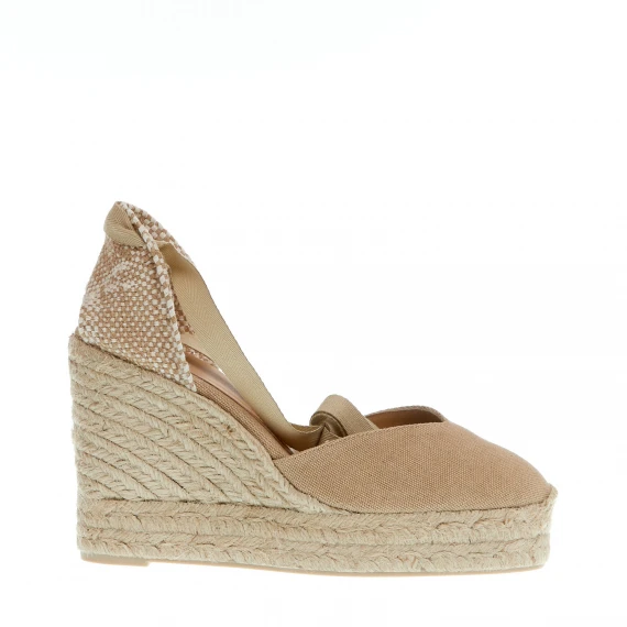 Espadrilla zeppa 110 mm tessuto beige
