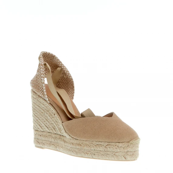 Espadrilla zeppa 110 mm tessuto beige
