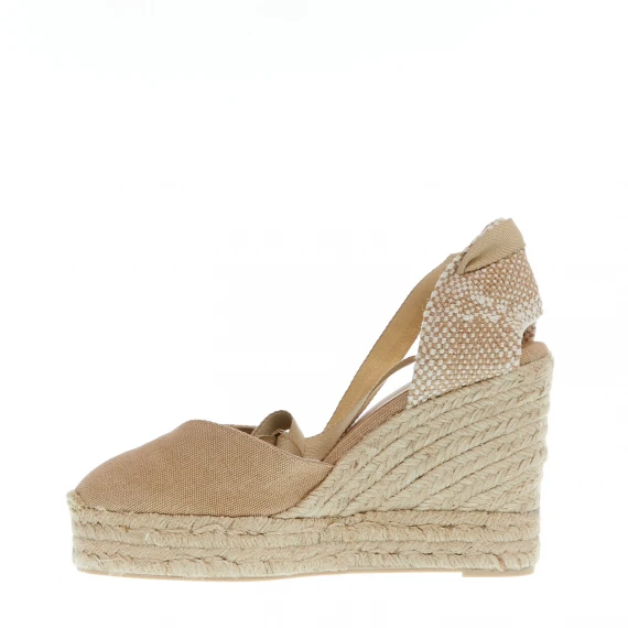Espadrilla zeppa 110 mm tessuto beige
