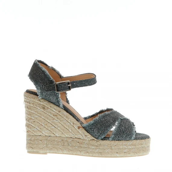Espadrillas zeppa 110 mm incrocio tessuto grigio