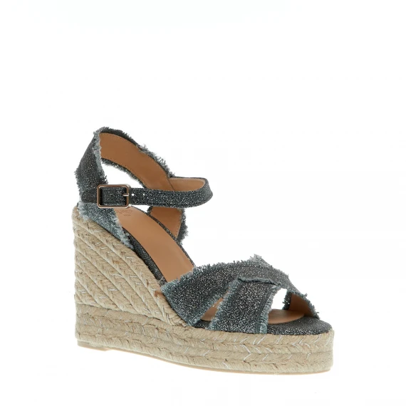 Espadrillas zeppa 110 mm incrocio tessuto grigio