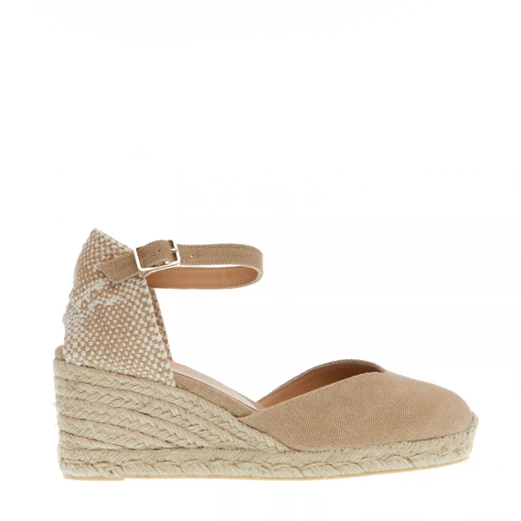 Espadrillas zeppa 70 mm tessuto beige