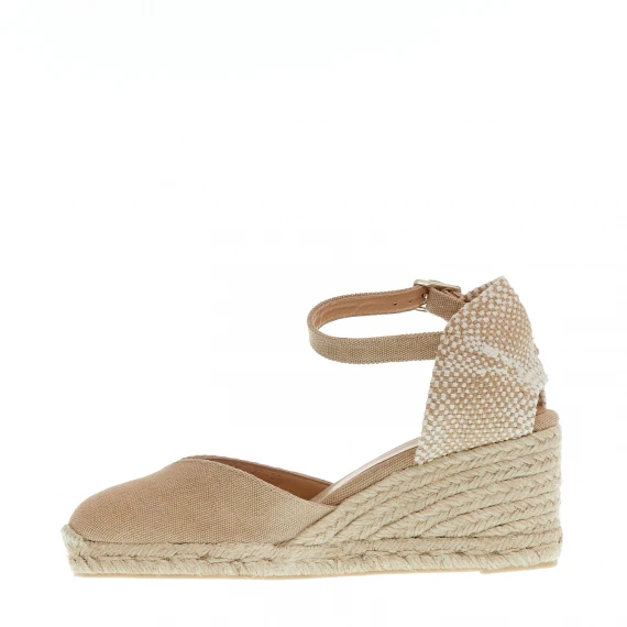 Espadrillas zeppa 70 mm tessuto beige