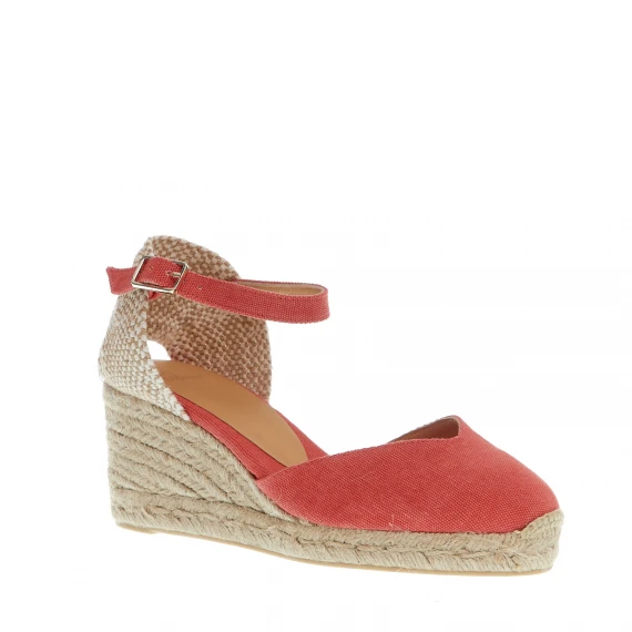 Espadrillas zeppa 70 mm tessuto fragola