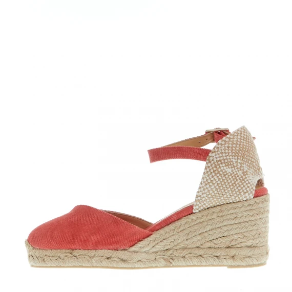 Espadrillas zeppa 70 mm tessuto fragola