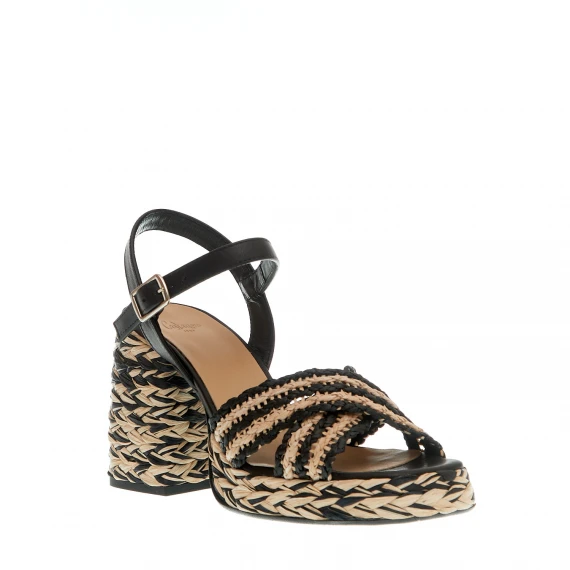 sandalo raffia beige e nero tacco 80 mm