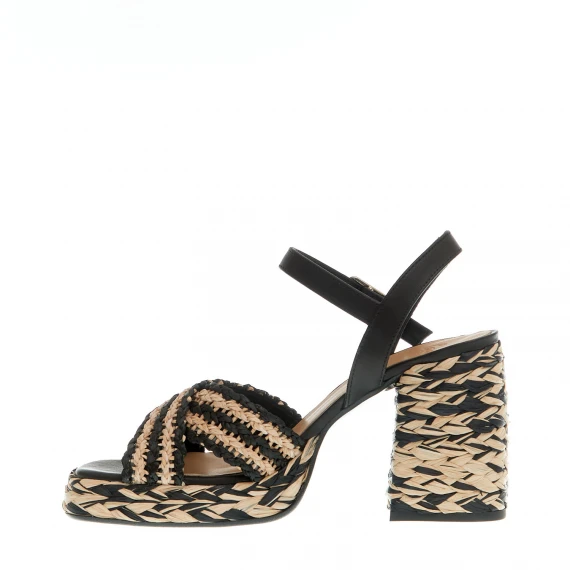 sandalo raffia beige e nero tacco 80 mm
