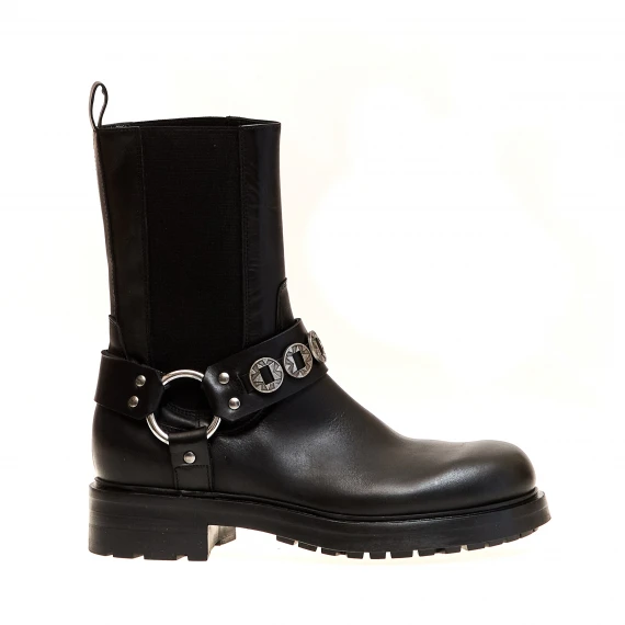 stivaletto biker nero con borchie