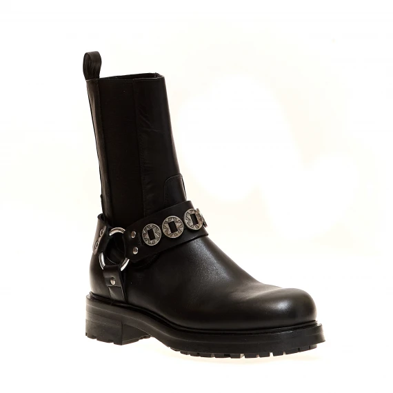 stivaletto biker nero con borchie