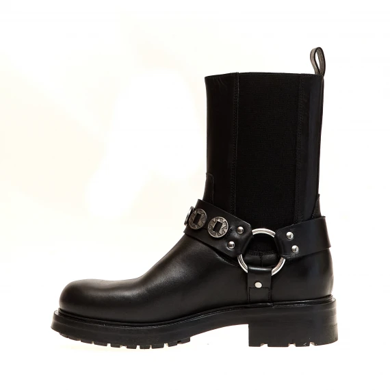 stivaletto biker nero con borchie