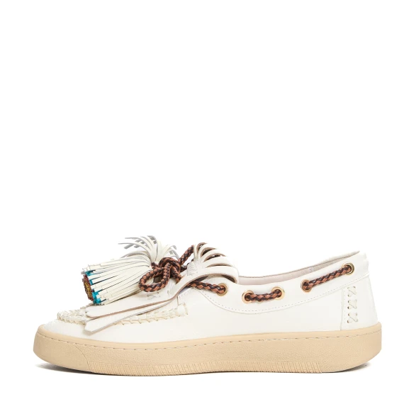 mocassino pelle bianca nappine