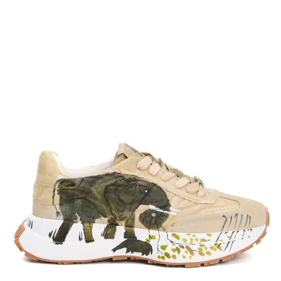 sneakers verde e beige dipinta a mano