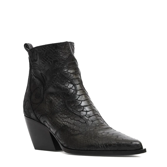 camperos pitone e ricami neri tacco 6 cm