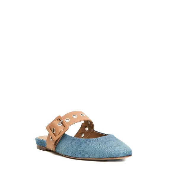 sabot tessuto jeans e cuoio