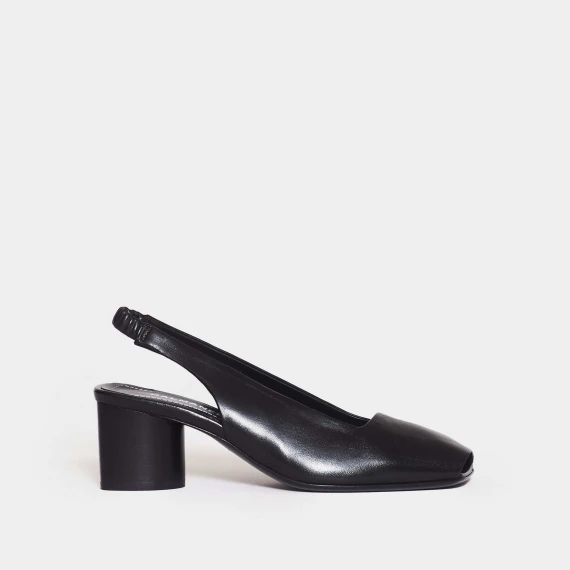 slingback aperta davanti tacco medio in pelle nera