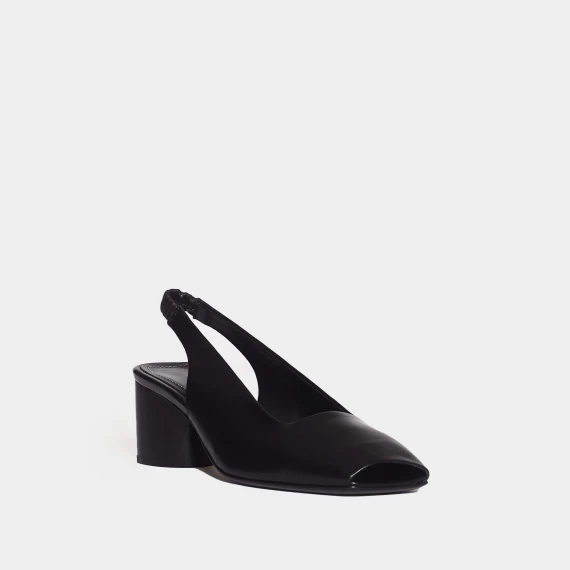 slingback aperta davanti tacco medio in pelle nera