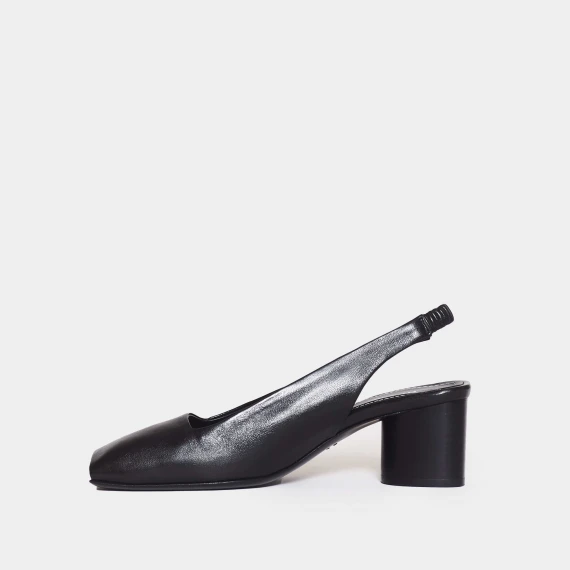 slingback aperta davanti tacco medio in pelle nera