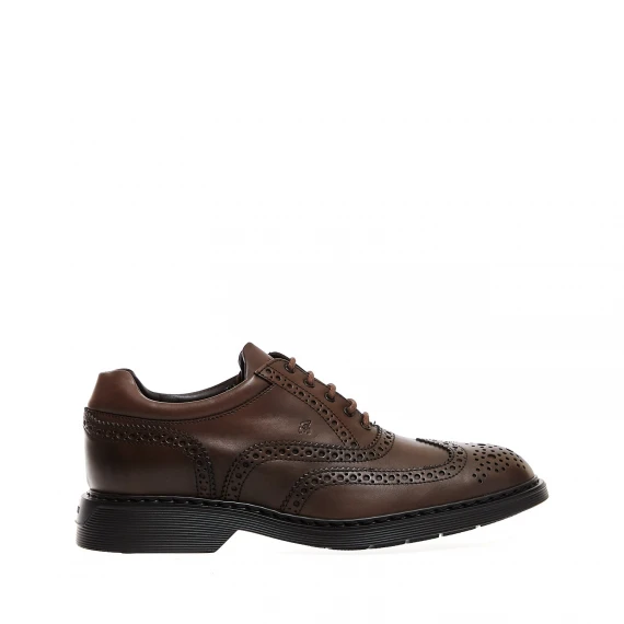 stringato millerighe in pelle marrone con bucature