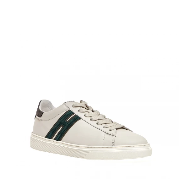 sneakers cassetta in pelle bianco H verde