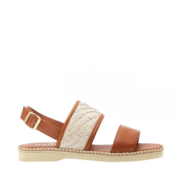 sandalo piatto extralight in pelle cuoio rafia