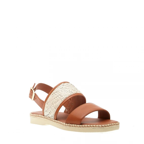 sandalo piatto extralight in pelle cuoio rafia