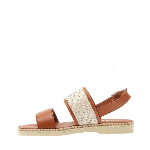 sandalo piatto extralight in pelle cuoio rafia