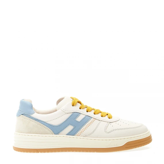 sneakers basket pelle bianca azzurro
