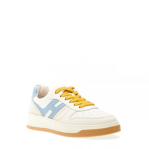 sneakers basket pelle bianca azzurro