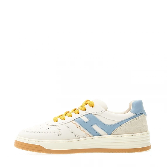 sneakers basket pelle bianca azzurro