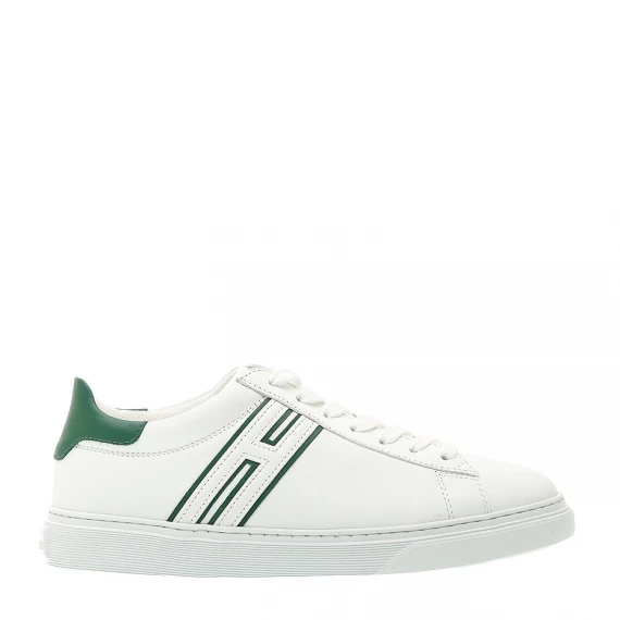 sneakers cassetta pelle bianco dettagli verde
