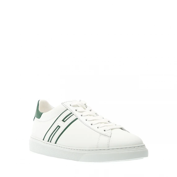 sneakers cassetta pelle bianco dettagli verde