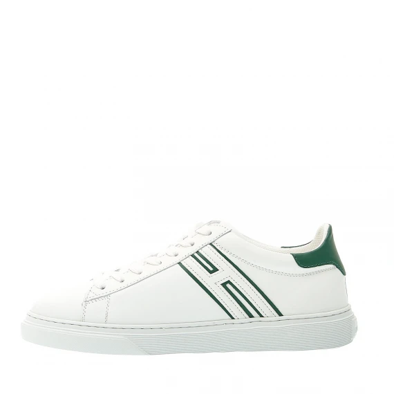 sneakers cassetta pelle bianco dettagli verde