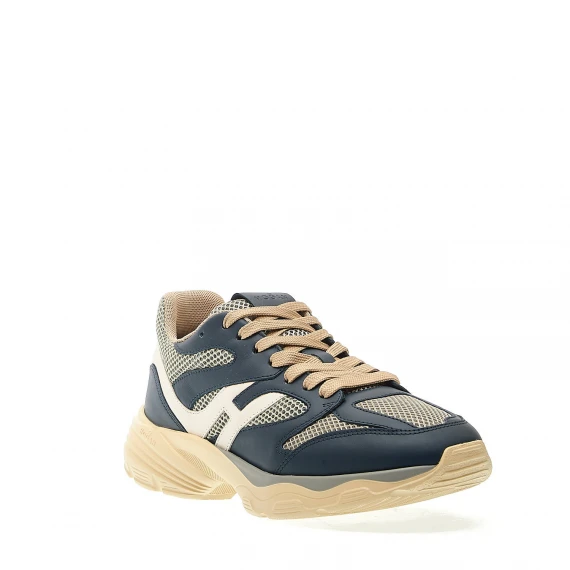 sneakers H665 in pelle blu rete beige