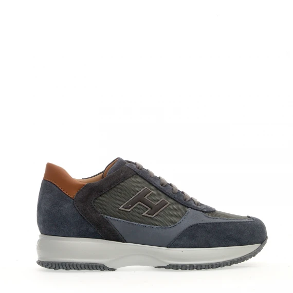 sneakers interactive camoscio e tessuto blu spoiler cuoio